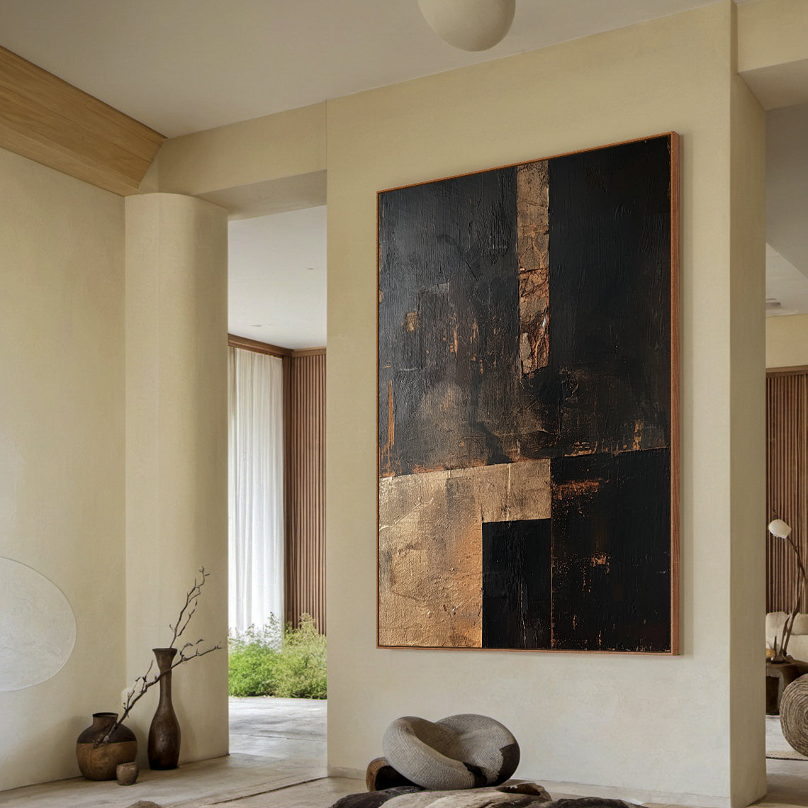 Silent Balance-Black & Brown Wabi-Sabi Abstract Field-AURA137