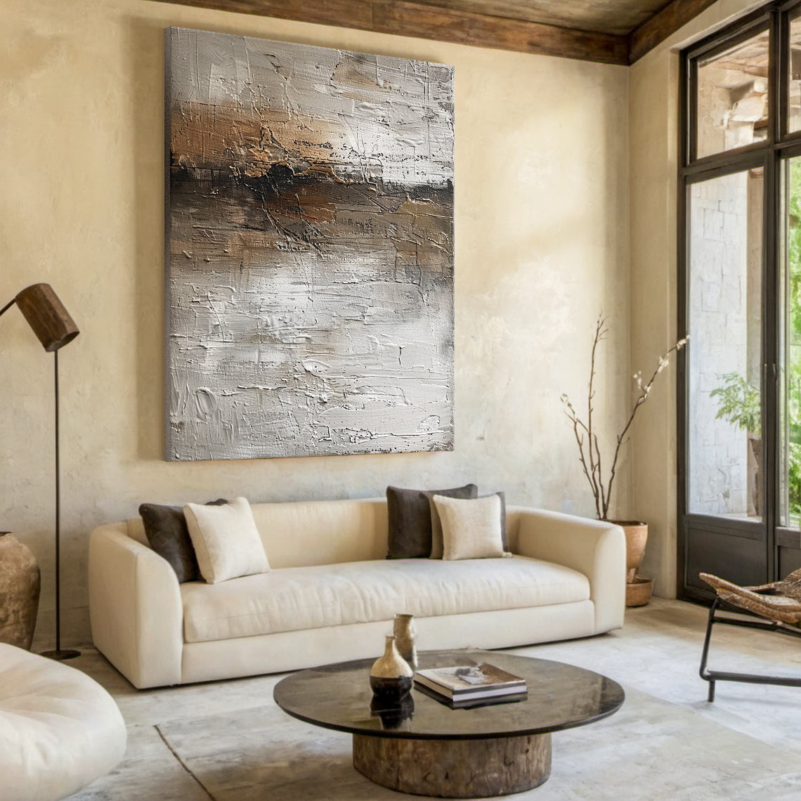 Muted Horizon-Gray & Brown Abstract Art-AURA124