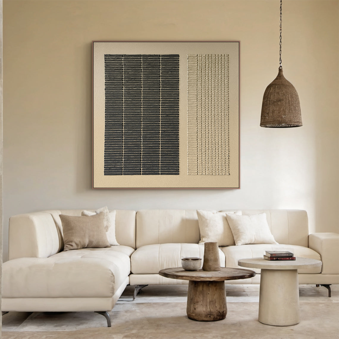 Measured Silence-Black & Beige Block Texture Field-AURA172