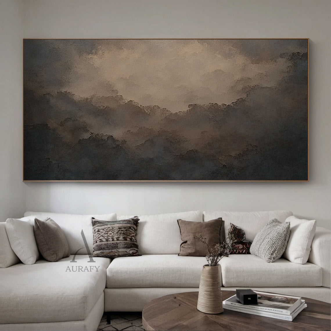 Veiled Ridges, Brown Abstract Mountain Wall Art AURA875