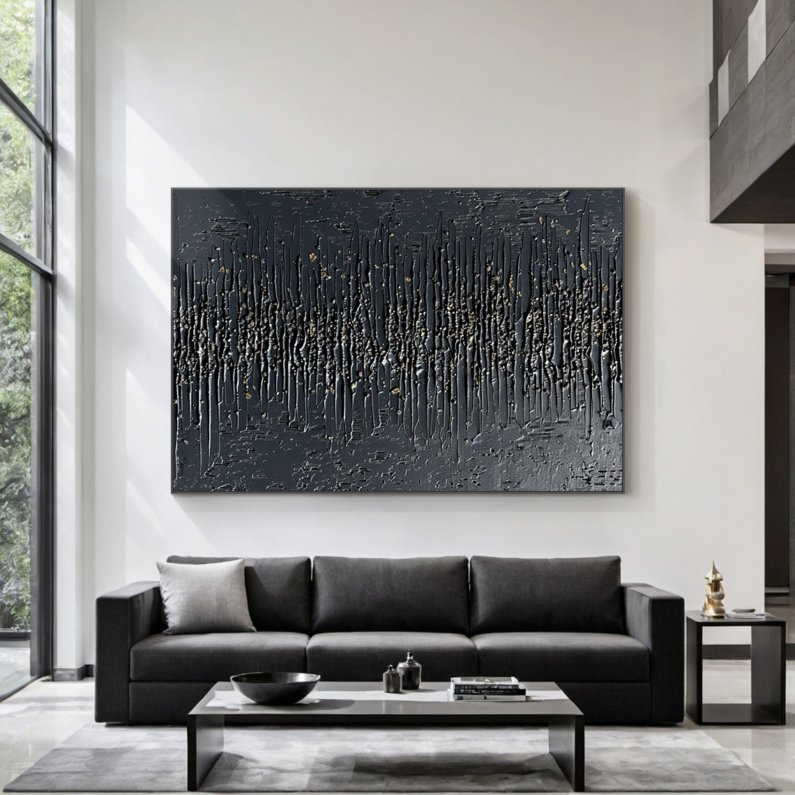 Modern 3D Textured Black Wall Painting for Living Room Bedroom AURA232