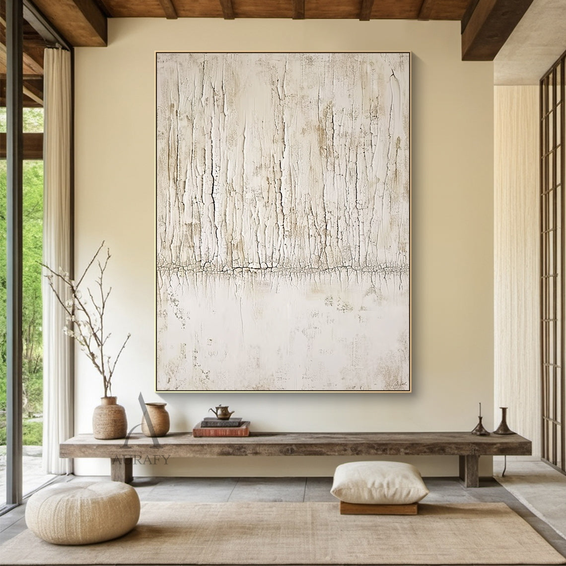 Beige Abstract Wabi-Sabi Wall Art Cracked Plaster Texture Tactile Surface Modern Organic AURA445