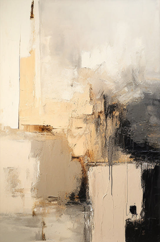 General Abstract Beige Black Wall Art for Contemporary Home Decor AURA286