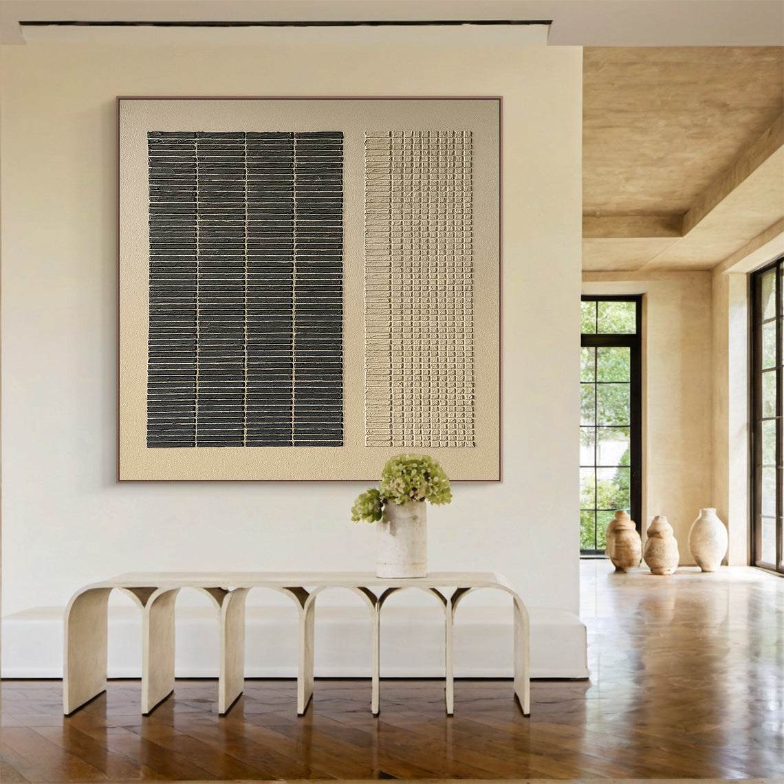 Measured Silence-Black & Beige Block Texture Field-AURA172