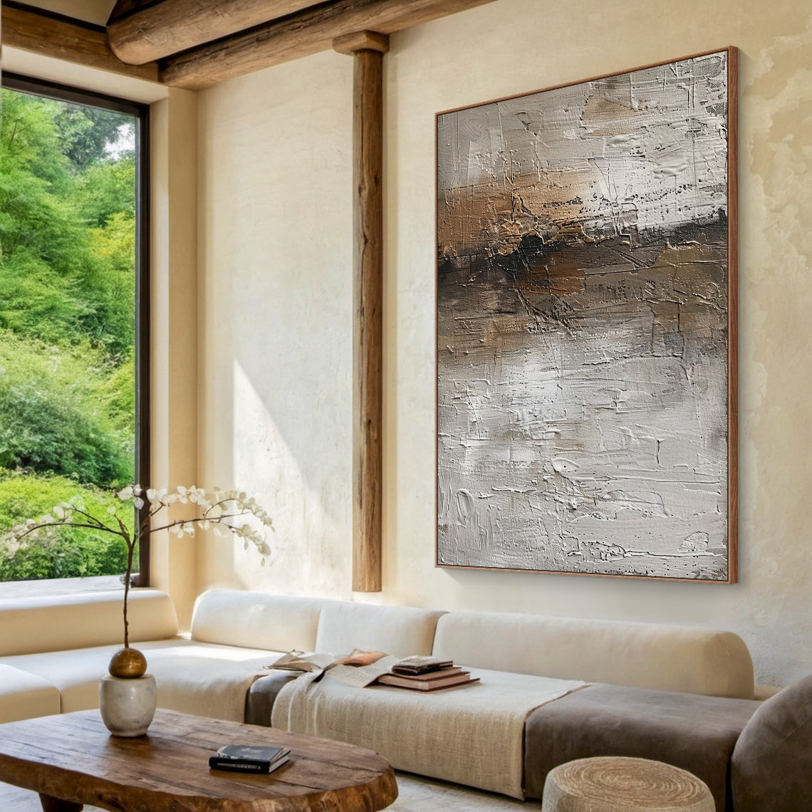 Muted Horizon-Gray & Brown Abstract Art-AURA124