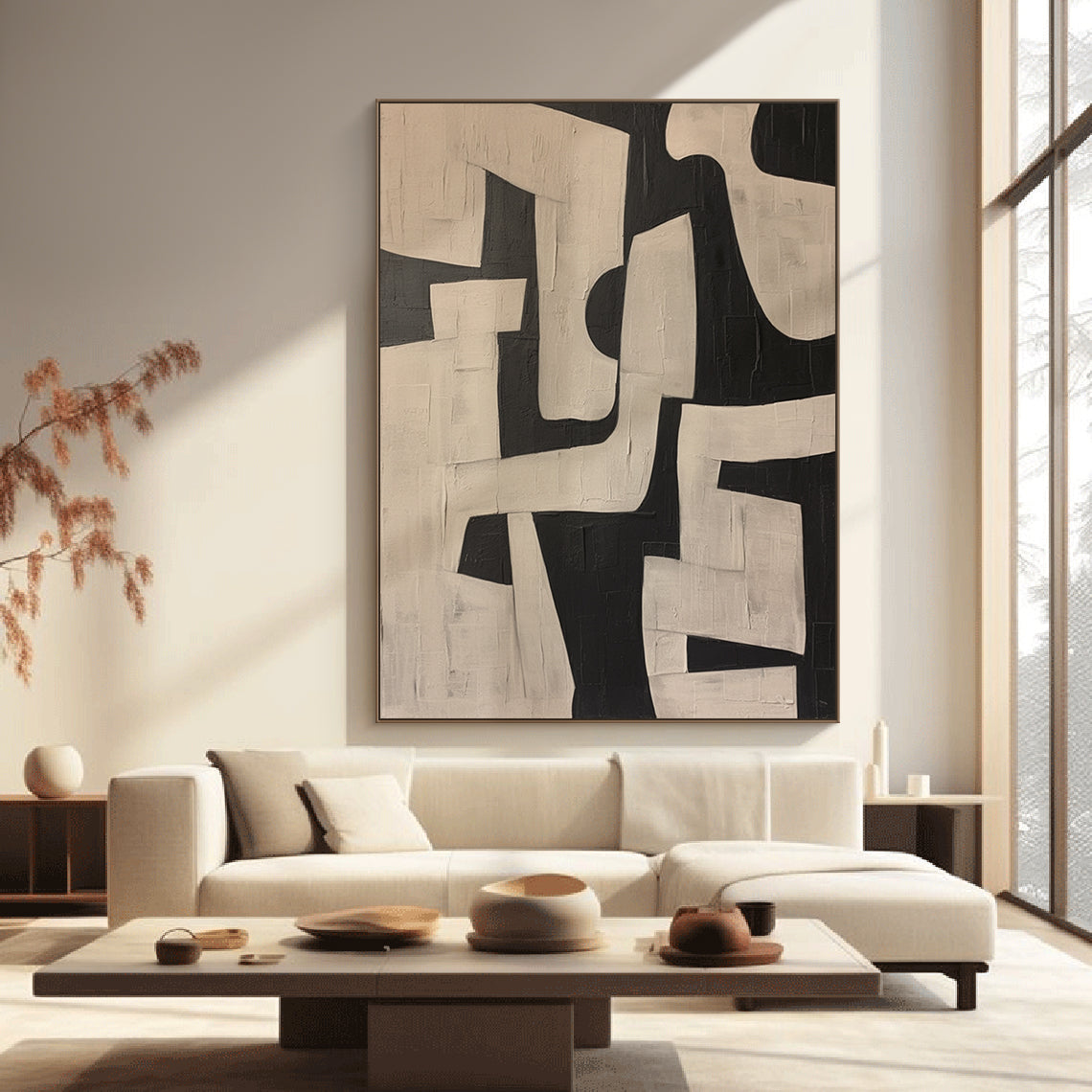General Abstract Beige Black Textured Wall Art Modern Home Decor-AURA179