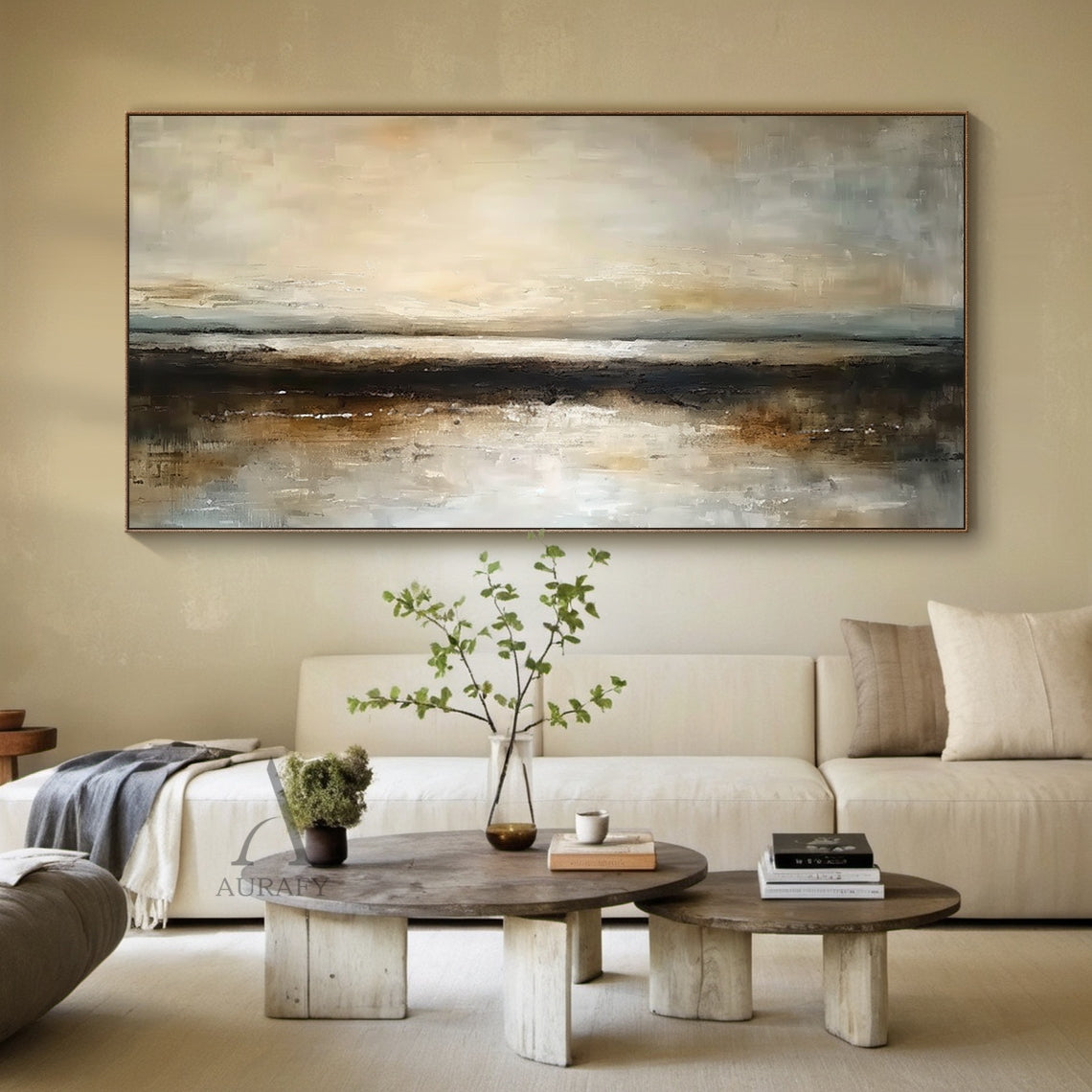 Wabi-Sabi Knife Textured Brown Abstract Landscape Plaster Canvas Artwork Japandi Minimalist Luxe Tactile Wall Decor AURA742