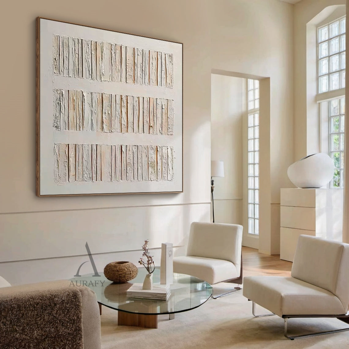 3D Textured Beige Abstract Modern Organic Sculpted High-Relief Tactile Surface Knife-Stroke Painting AURA453