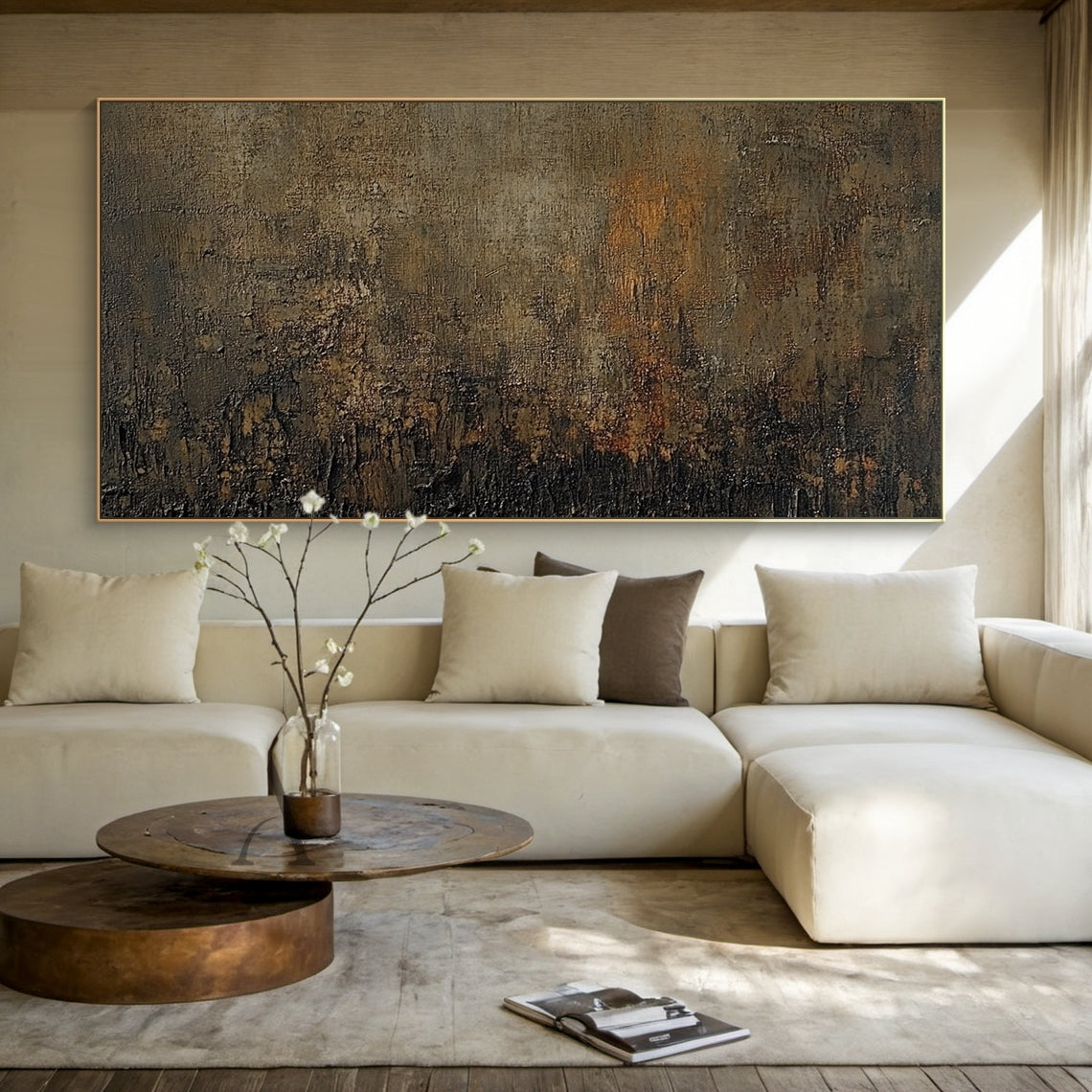 Umber and Rust Abstract Wall Art with Dense Mottled Texture - AURA849