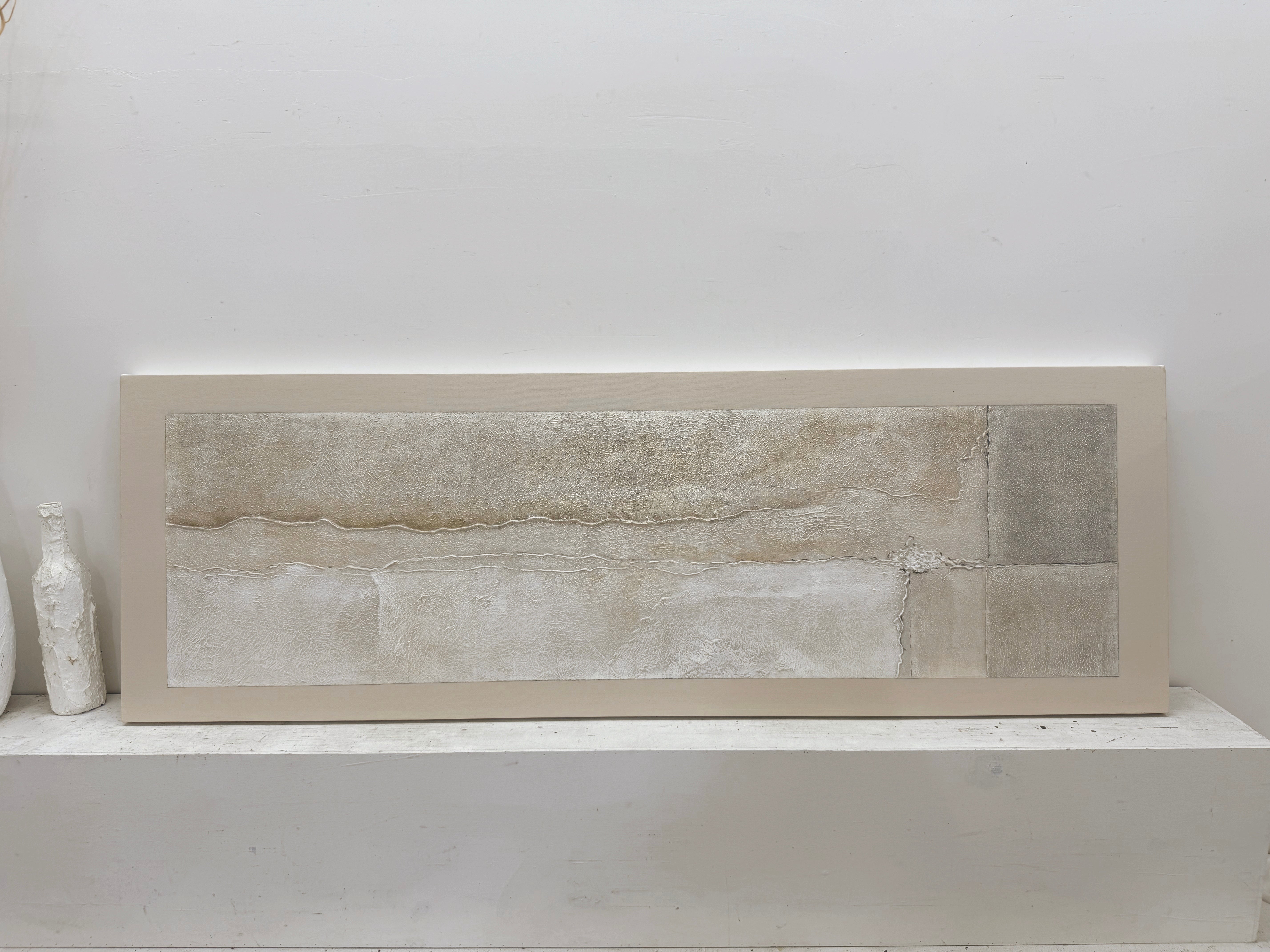 Wabi-Sabi Beige Plaster Textured Abstract Wall Art Japandi Minimalist Luxe High-Relief Tactile Canvas Painting AURA735