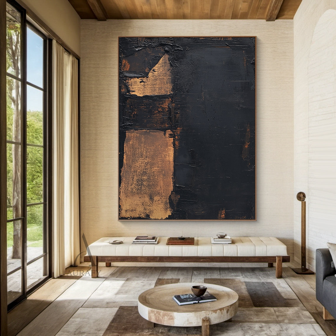 Dark Strata, Black and Brown Textured Abstract Wall Art AURA878
