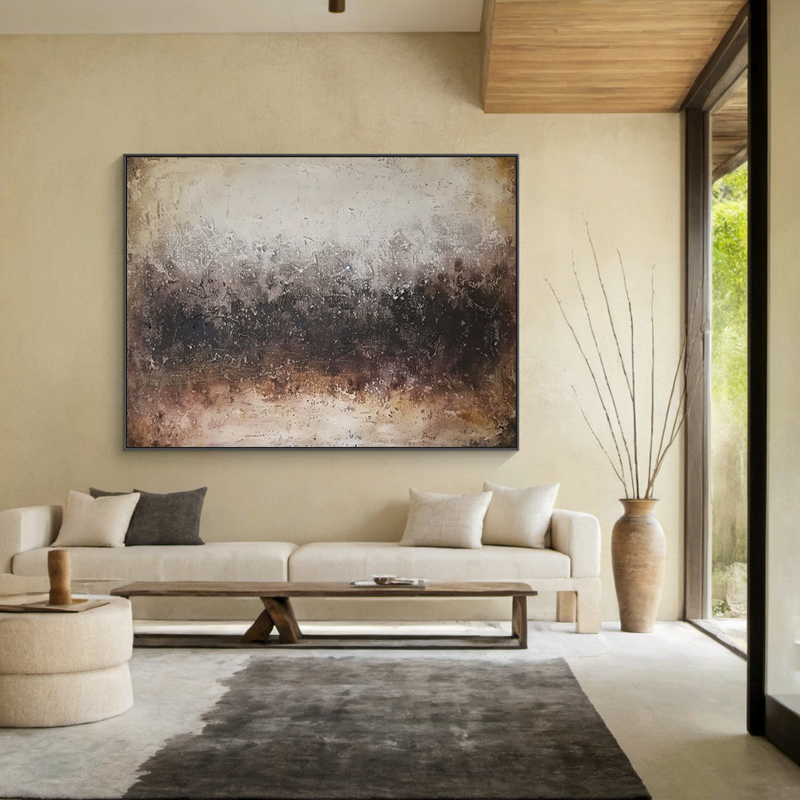 Neutral Beige Brown Abstract Textured Wall Art Living Room Decor AURA194
