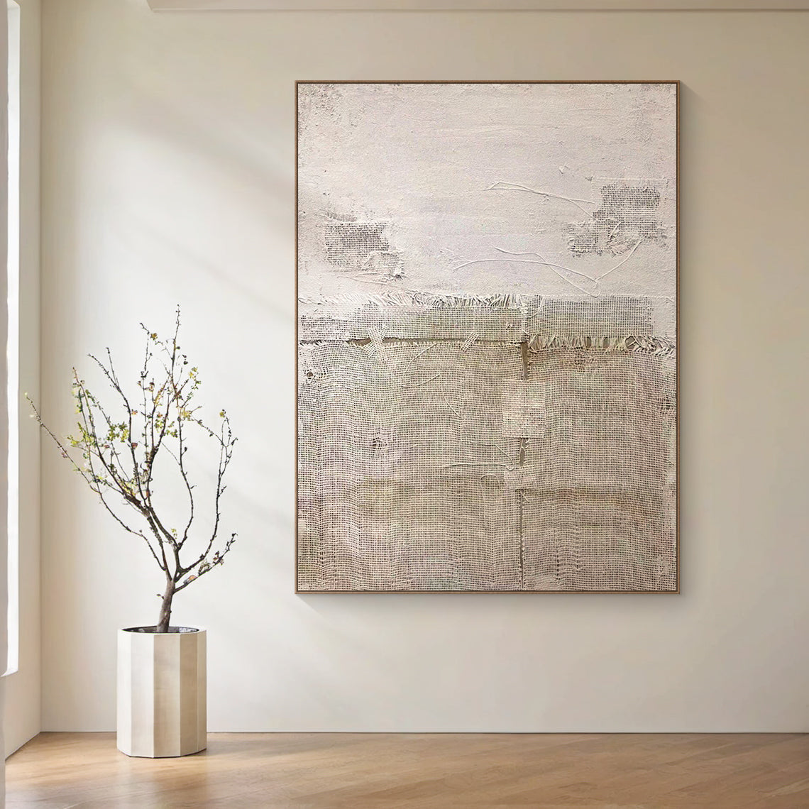 Woven Texture Canvas-Natural Linen & Cream Tones-AURA028