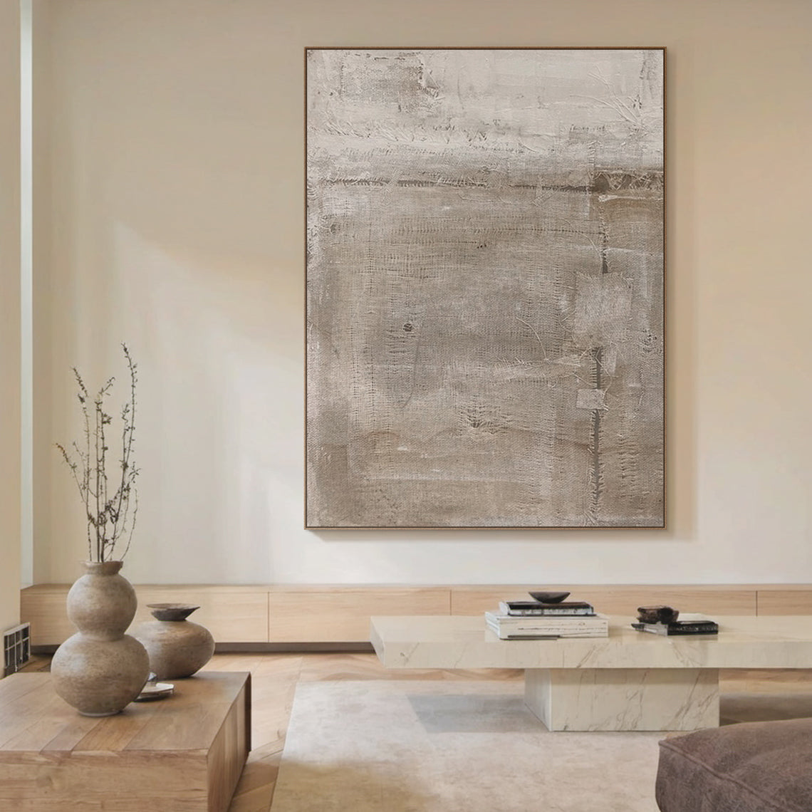 Distressed Texture Wall Art – Taupe & Soft Gray Tones – AURA026(Vertical)