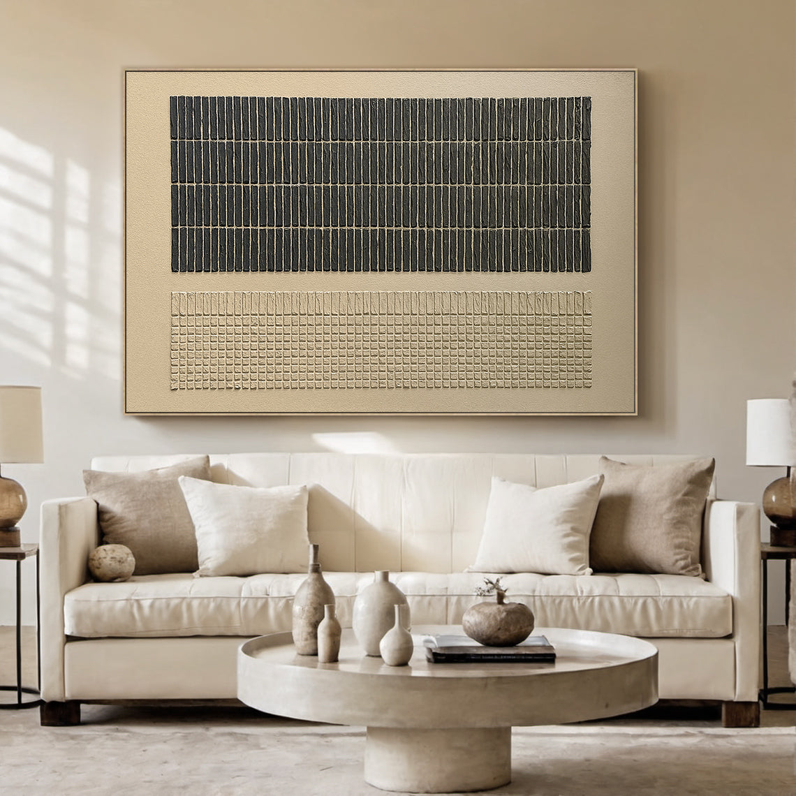 Measured Silence-Black & Beige Block Texture Field-AURA172