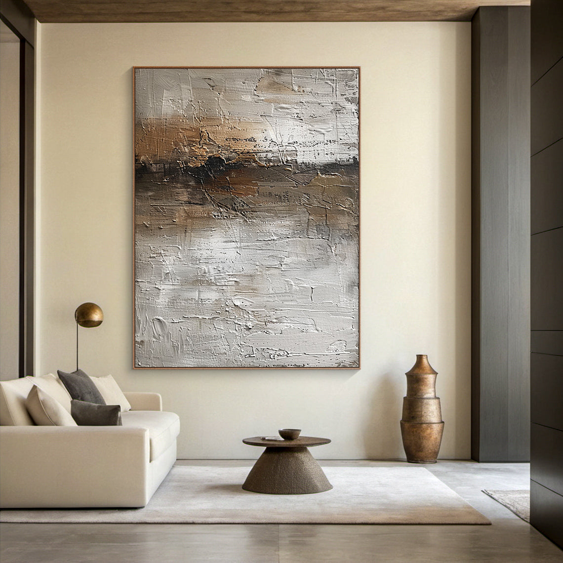 Muted Horizon-Gray & Brown Abstract Art-AURA124