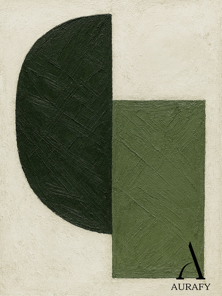 Minimalist Wall Art Green Beige Brushstroke Textured Modern Organic Abstract Geometric Art AURA546