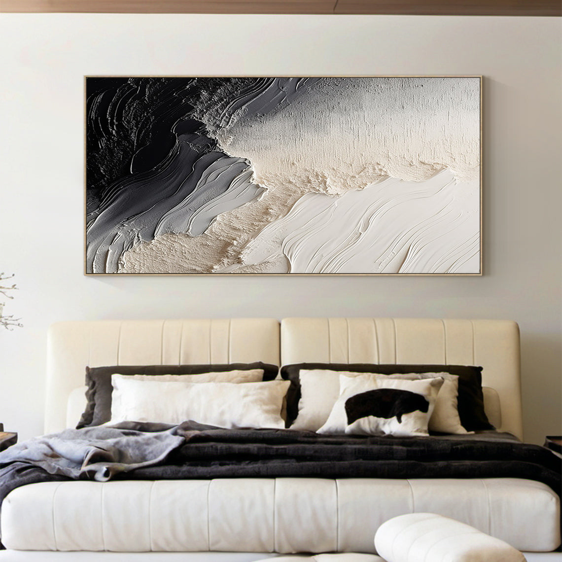 Organic Swirl Painting – Cream, Gray & Charcoal Tones – AURA001(Vertical)