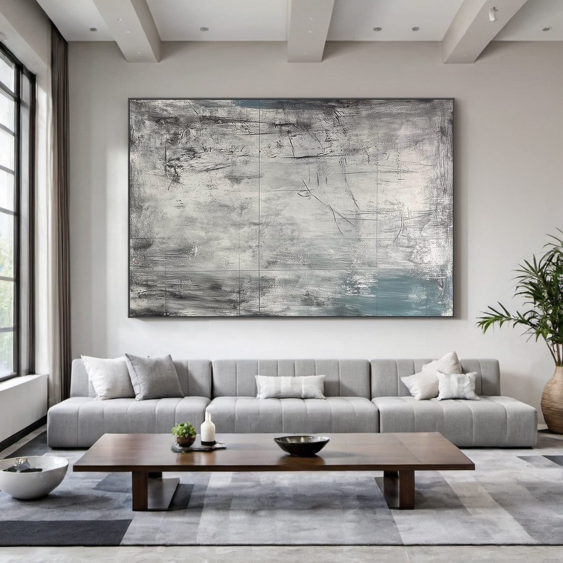 Wabi Sabi Gray Abstract Textured Canvas Wall Art Living Room AURA224