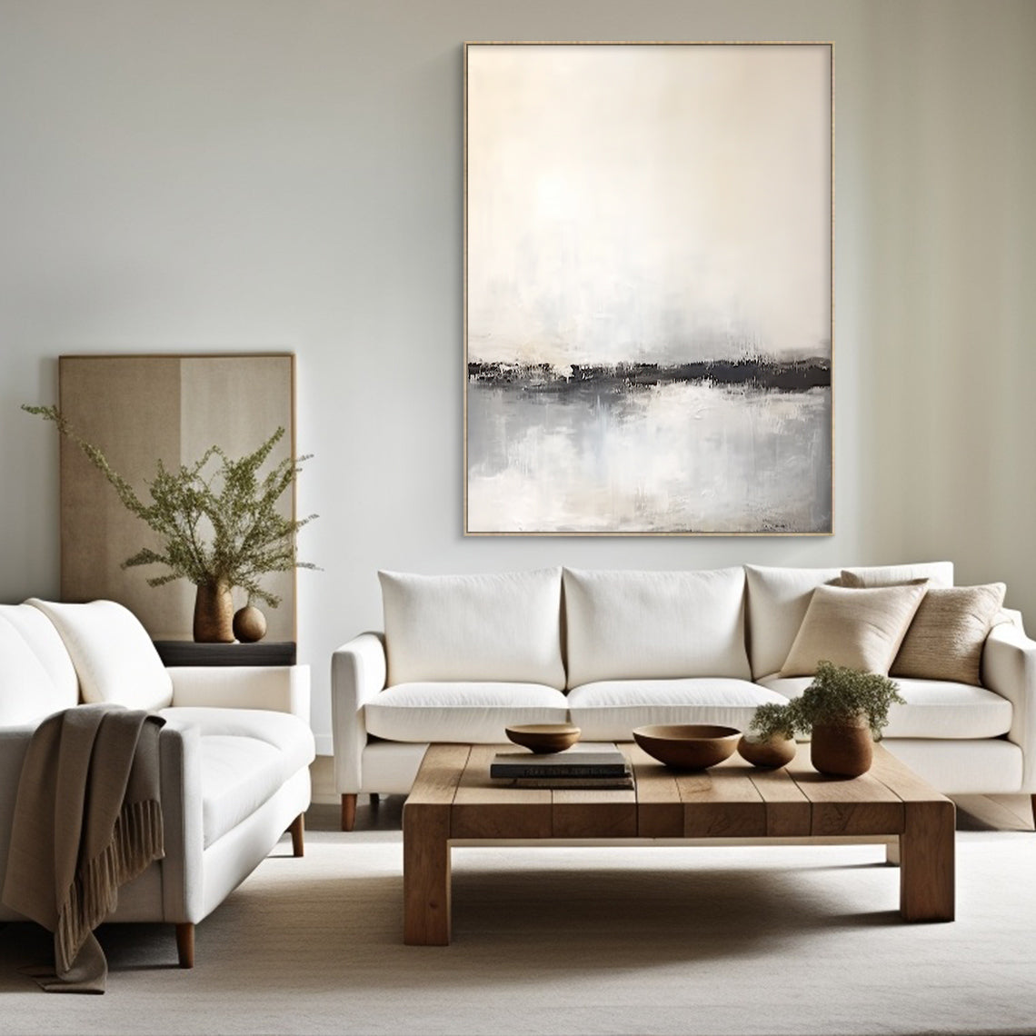 Minimalist Beige Gray Abstract Wall Art for Modern Living Room-AURA183