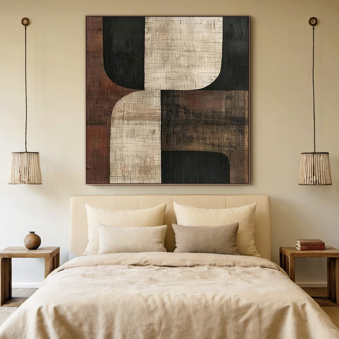 Primitive Balance-Beige Brown & Black Abstract Wall Art-AURA055