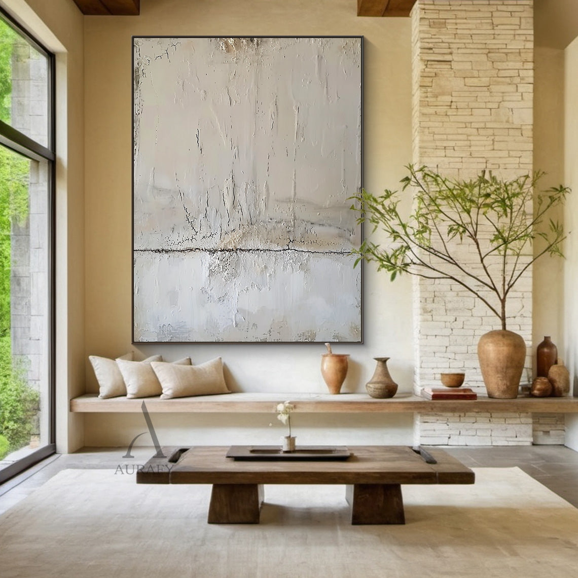 White Textured Minimalist Wall Art - AURA692