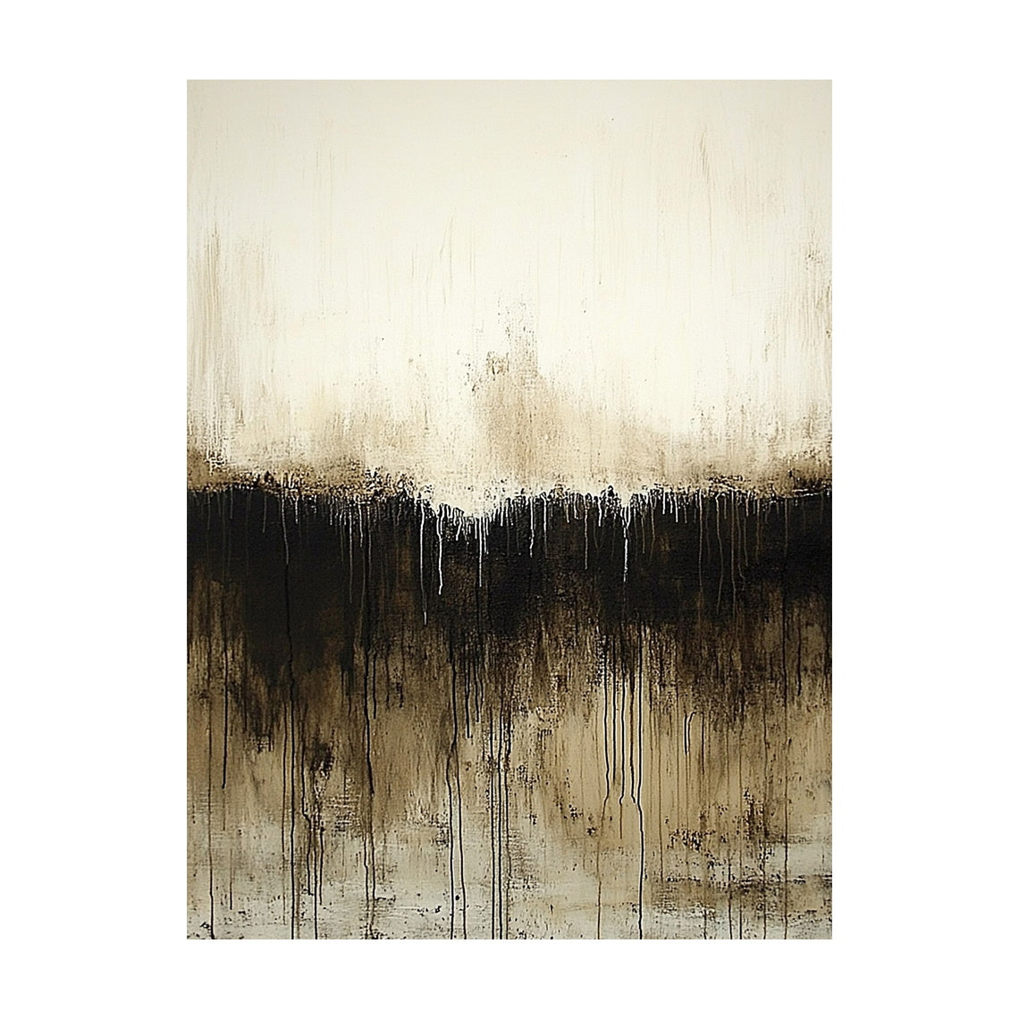 Wabi Sabi Abstract Art Beige Black Hand-Painted Drips Tactile Surface Organic Lines Unrefined Texture AURA583