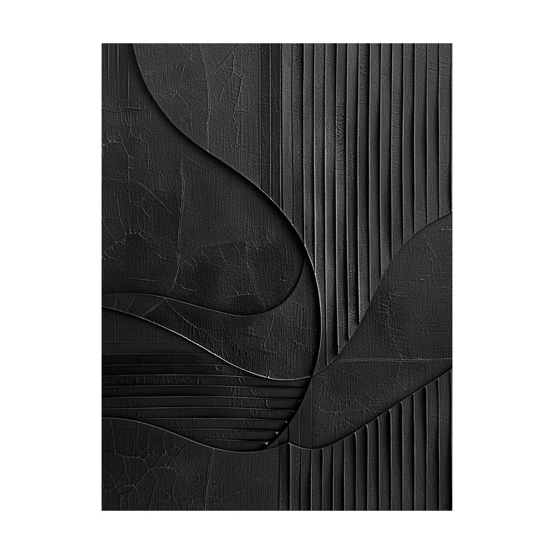Minimalist Black Wall Art Crackled Texture Vertical Striped Tactile Sculpted Abstract Modern Organic AURA425
