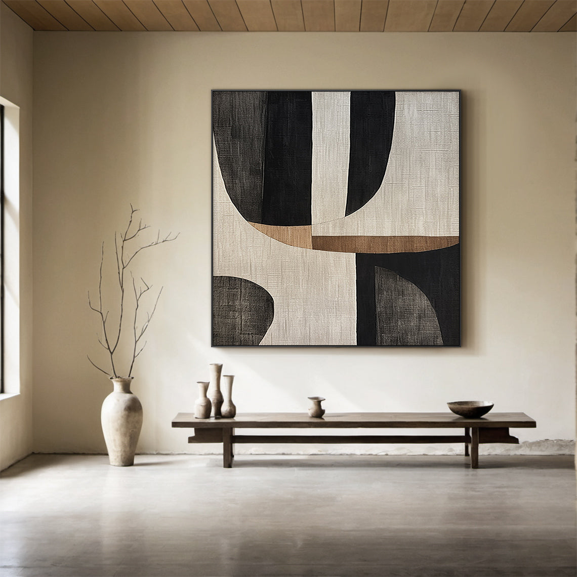 Curved Harmony Black Brown Texture Wall Art – AURA053(Vertical)