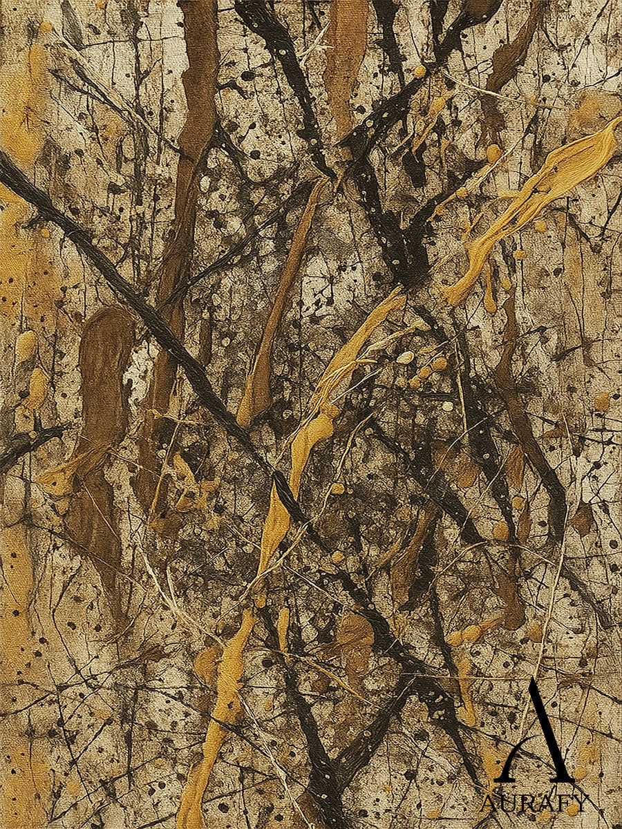 Wabi Sabi Brown Abstract Art Textured Canvas Splattered Earthy Tones Organic Branch Lines Tactile Surface AURA569