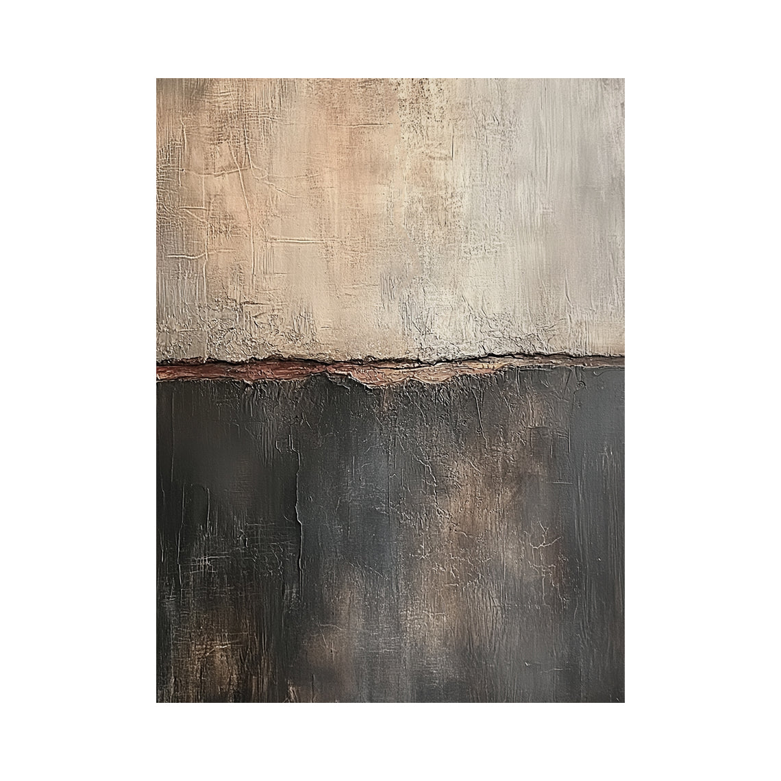 Beige and Black Split-Field Abstract Painting with an Earthy Seam - AURA828