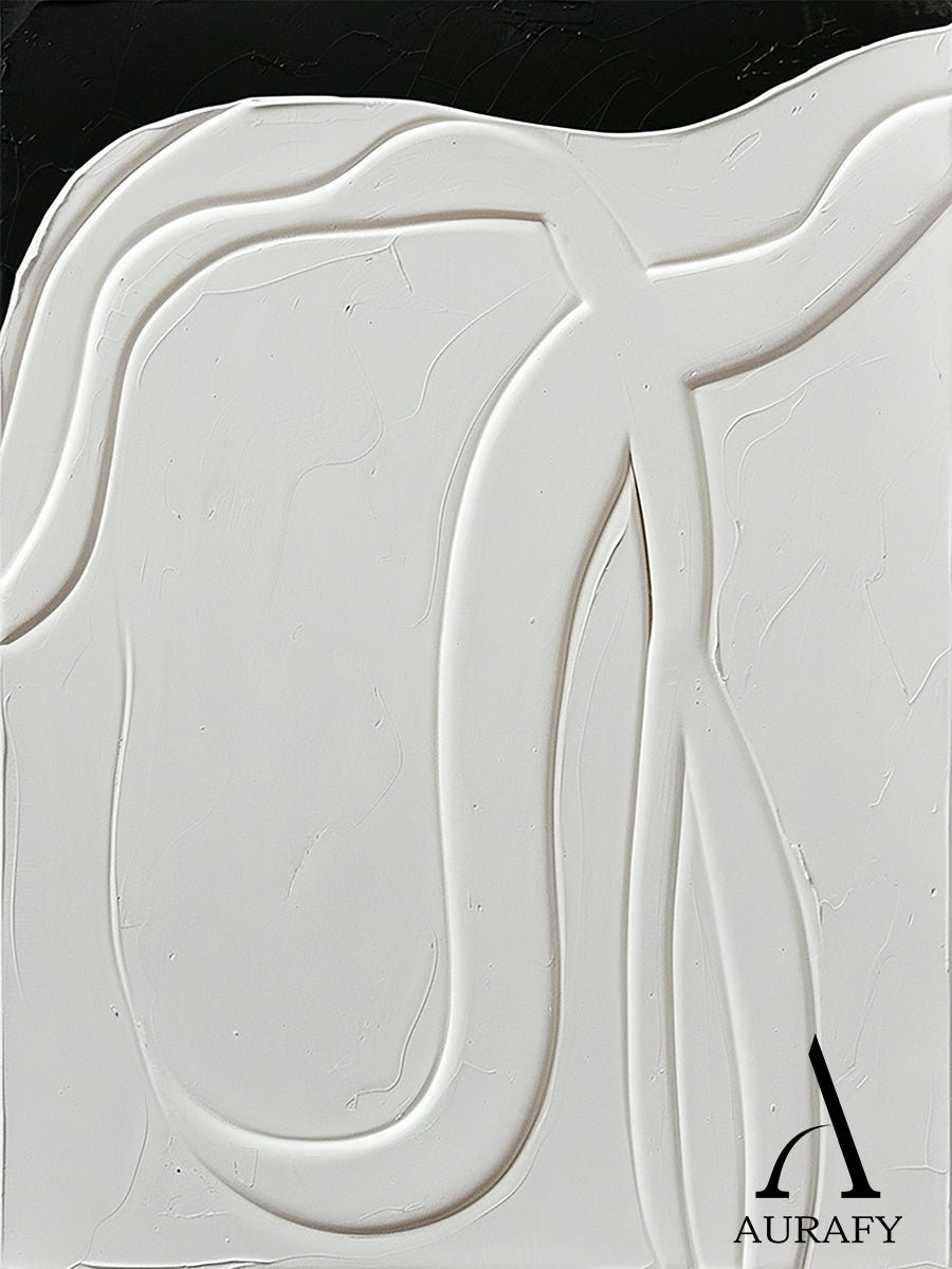 3D Textured Abstract Painting Black White High-Relief Tactile Modern Organic Luxe Artwork AURA513