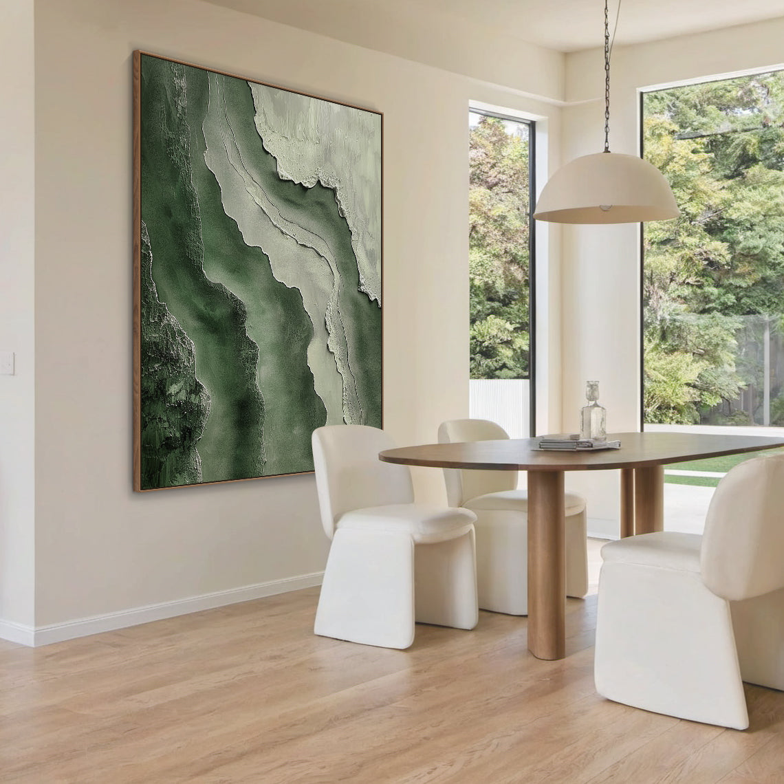 Abstract Textural Wall Art – Forest Green & Stone Layers – AURA041(Vertical)