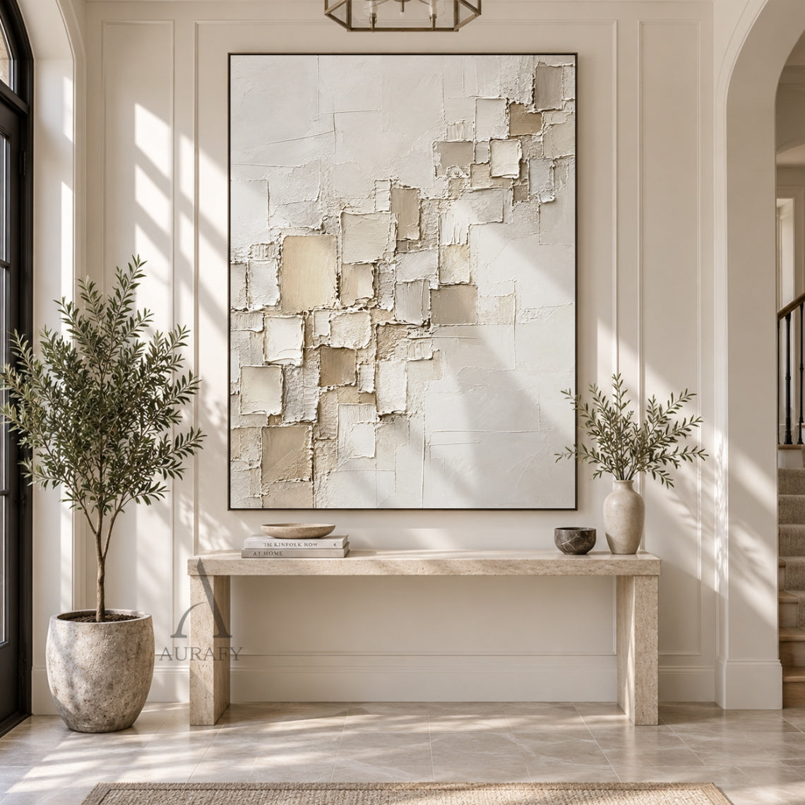 Floating Squares, Beige High-Relief Plaster Painting AURA864