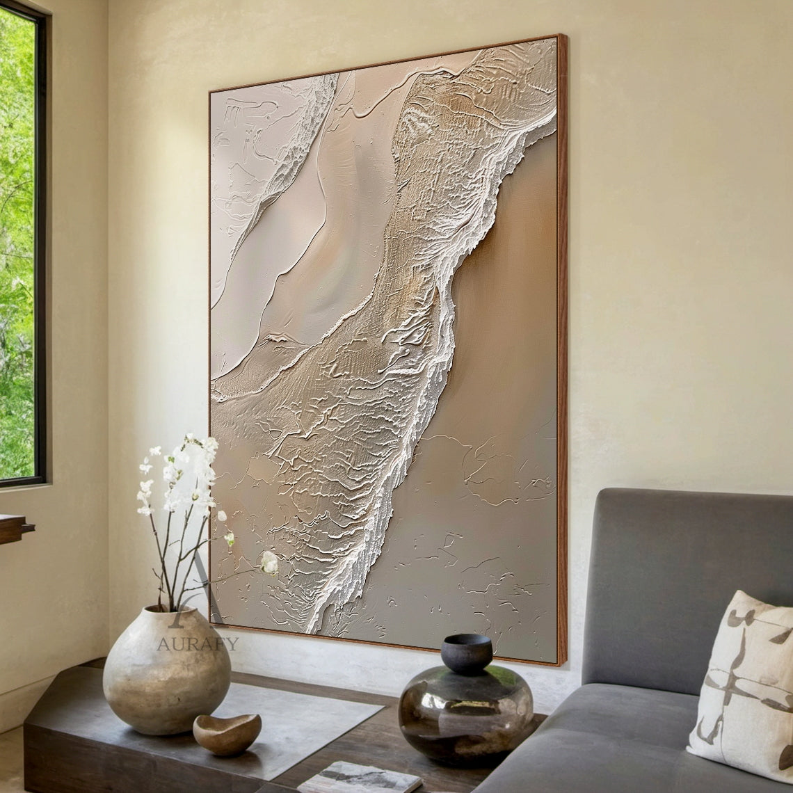 Ocean Brown Abstract Impasto Art Tactile Sculpted Canvas High-Relief Texture Modern Organic Piece AURA433