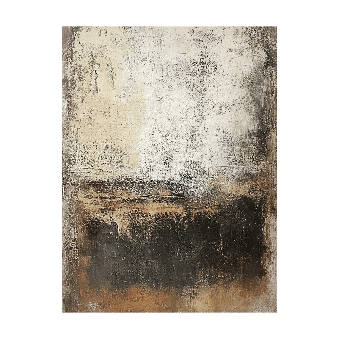 Wabi Sabi Abstract Art Beige Black Distressed Tactile Plaster-like Organic Wall Decor AURA591