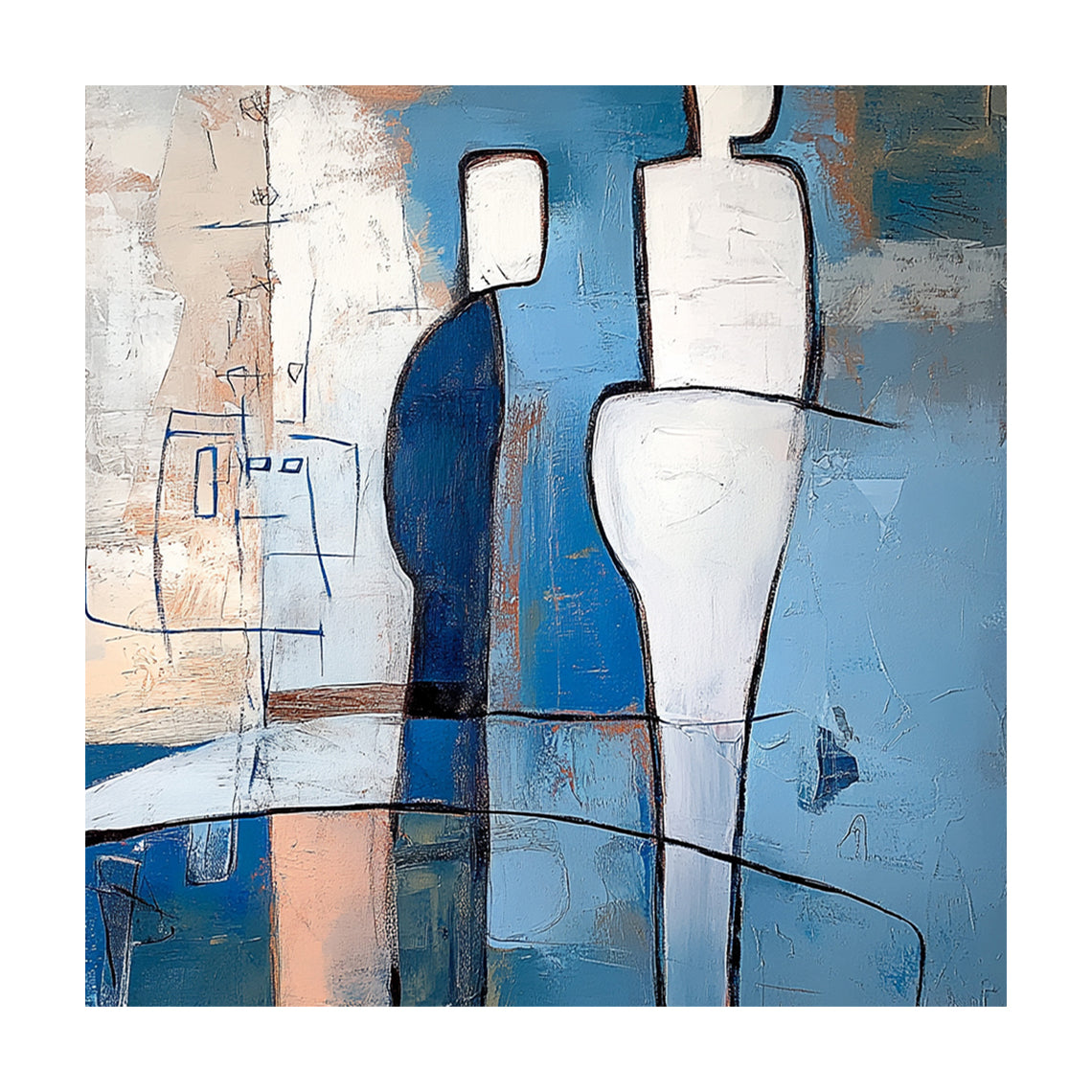 General Abstract Blue Artwork Abstract Figures Tactile Brushstrokes Bold Outlines Modern Style AURA648