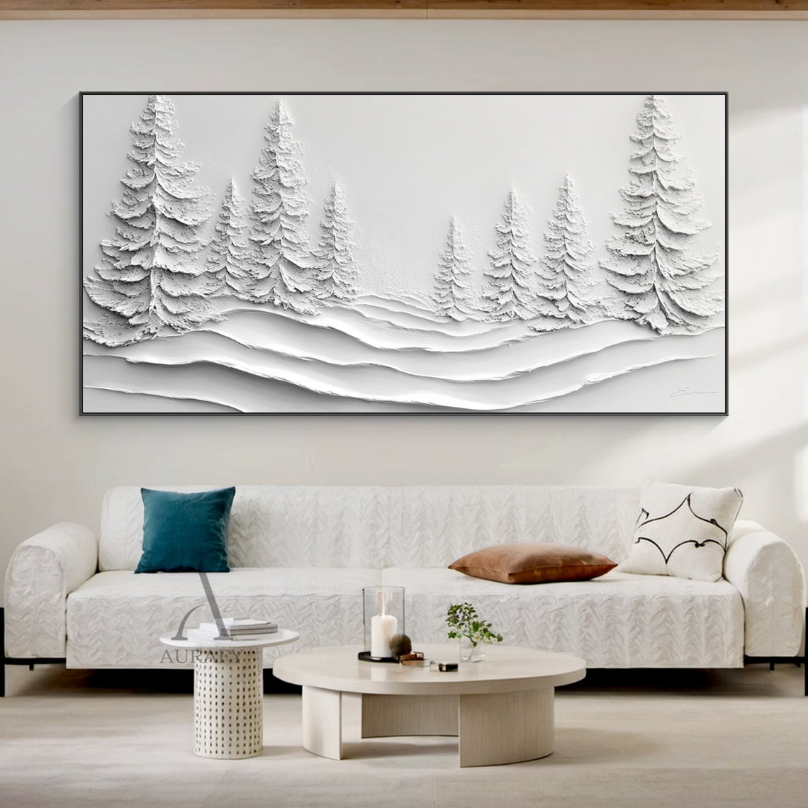 White Landscape Art Minimalist Modern Organic Sculpted High-Relief Layered Tactile 3D Textured Artwork AURA457