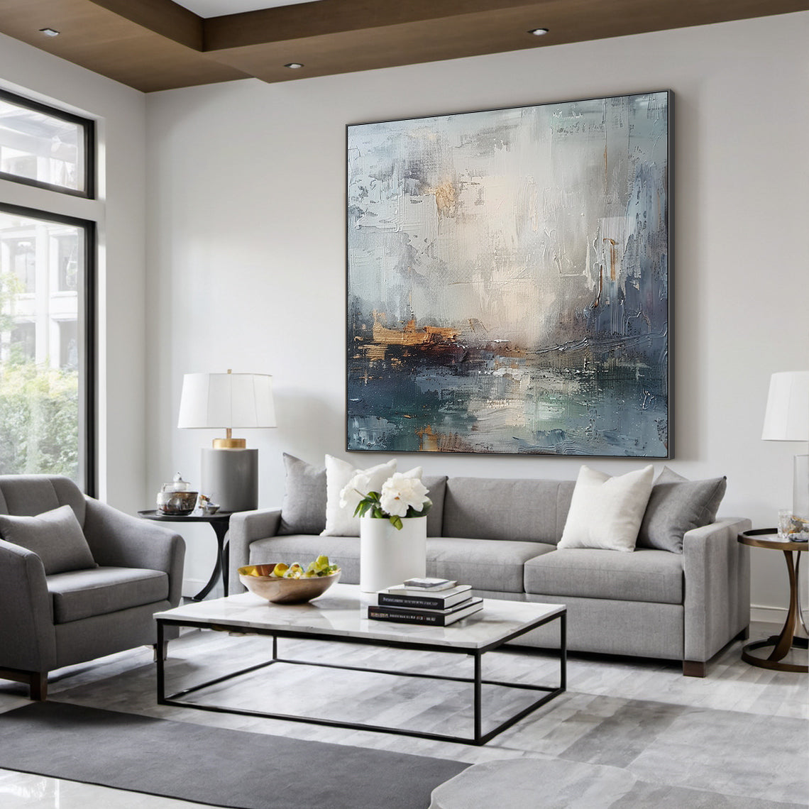 Blue Gray Abstract Wall Art Modern Living Room Decor Print AURA231
