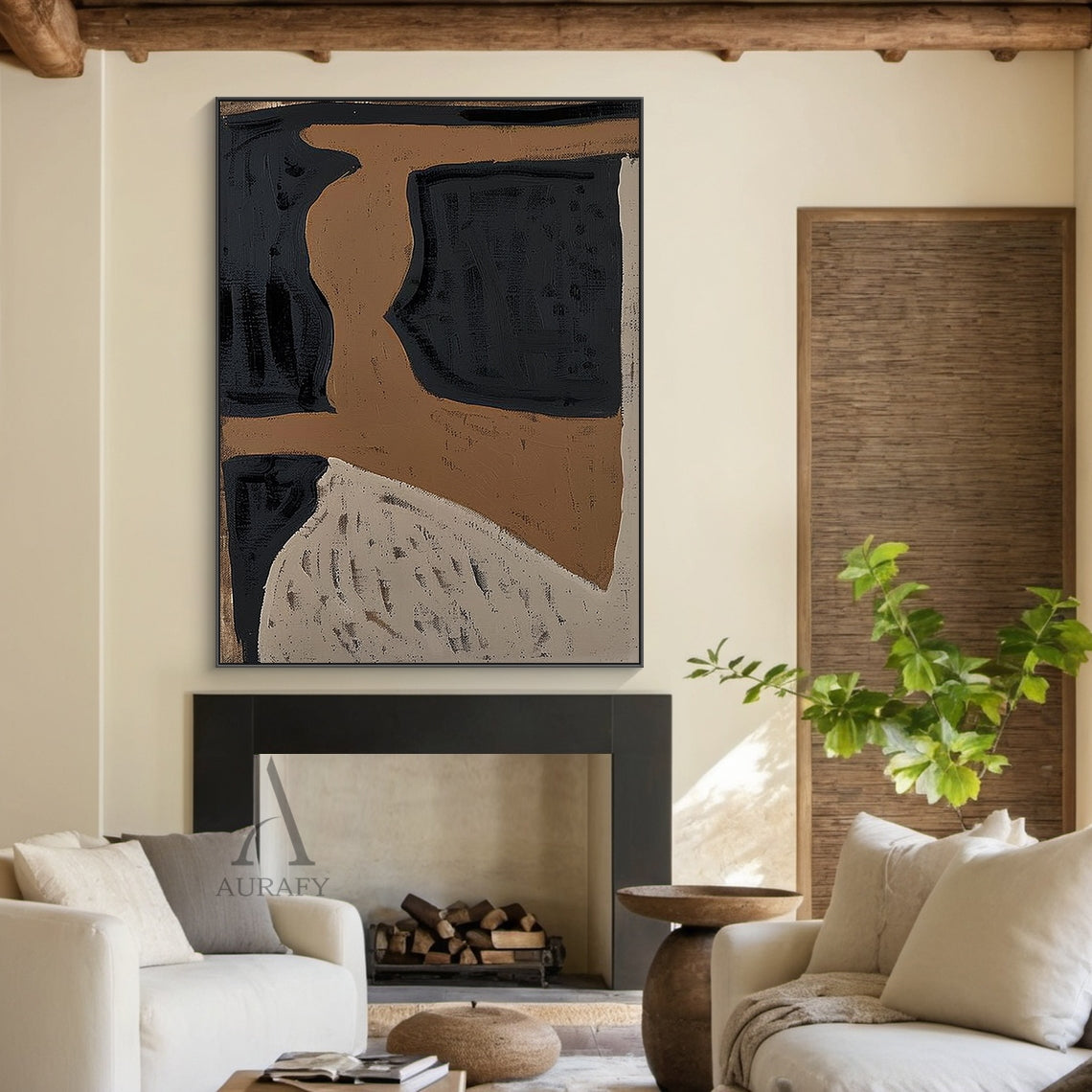 Abstract Knife Textured Brown Black Tactile Minimalist Luxe Neutral Wall Artwork AURA792