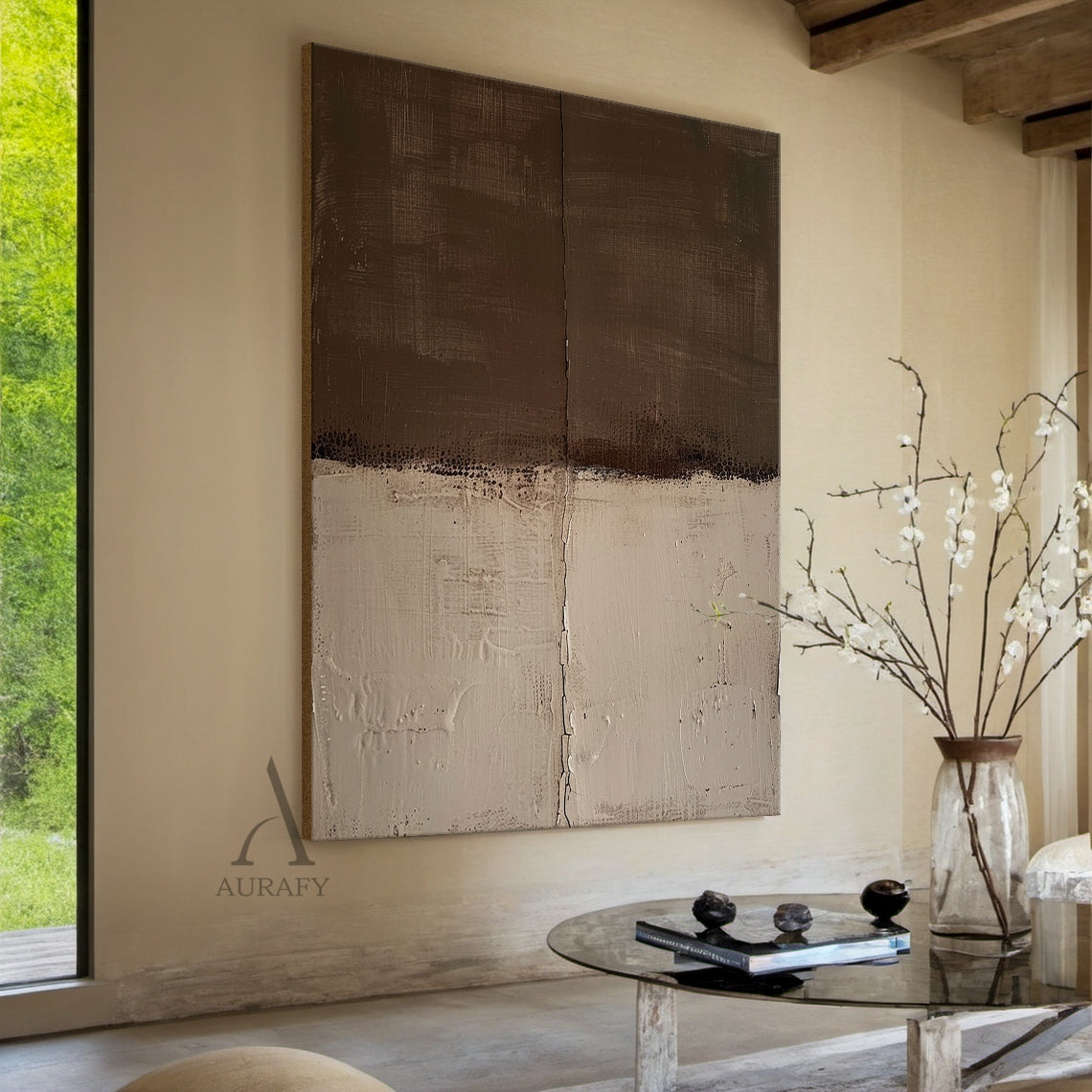 Brown & Beige Wabi-Sabi Textured Abstract Wall Art - AURA811