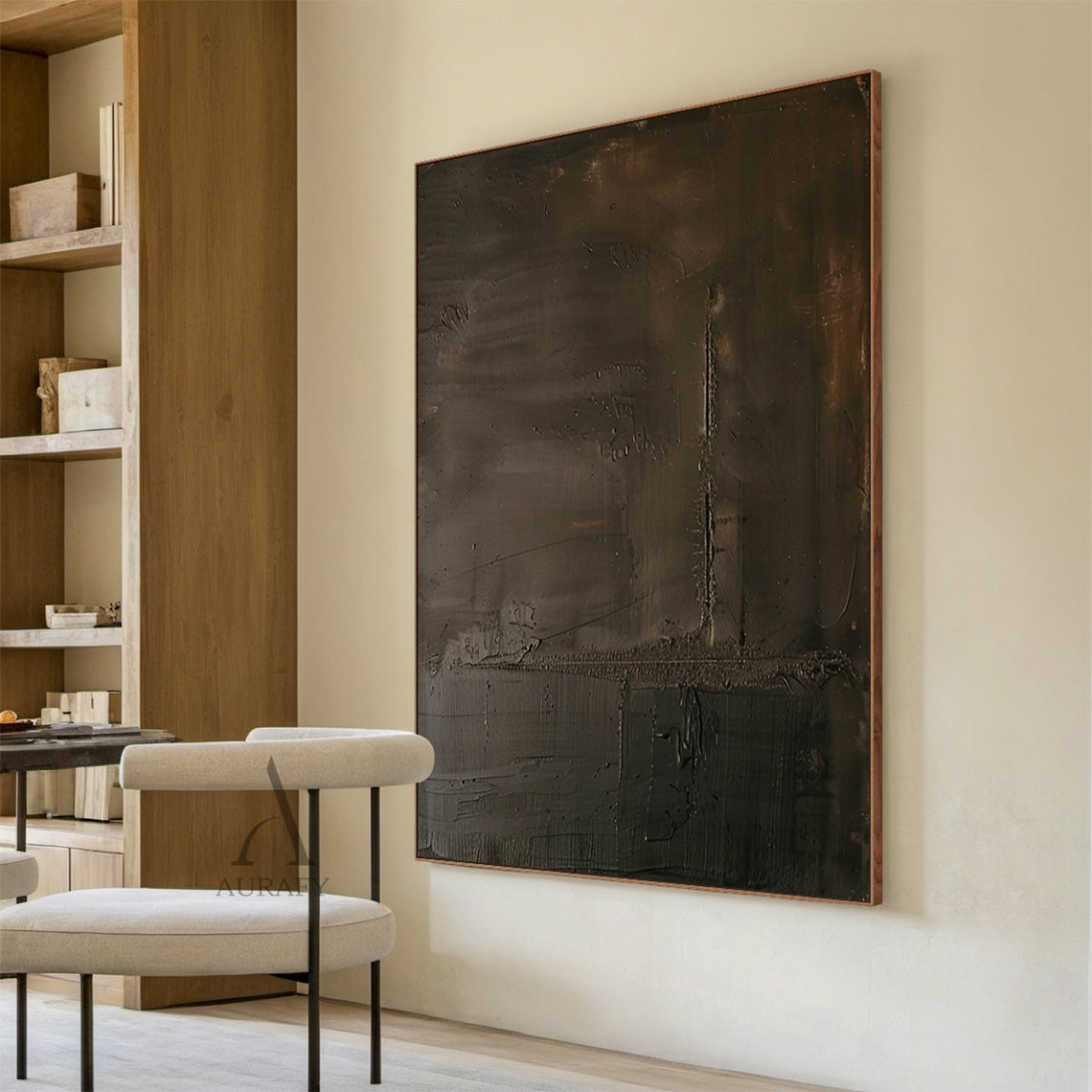 Deep Brown Tonal Abstract Wall Art with Rough Intersecting Lines - AURA829
