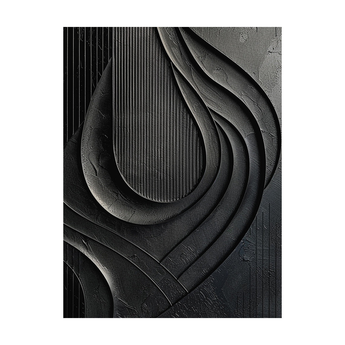 Minimalist Black Wall Art Sculpted High-Relief Tactile Matte Ribbed Modern Organic Design AURA424