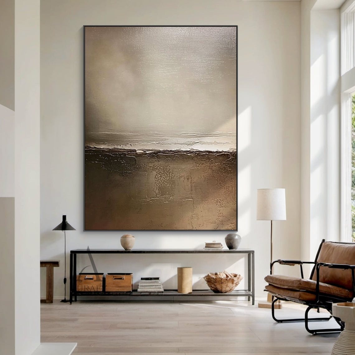 General Abstract Brown Artwork Tactile Impasto Surface Modern Organic Sculpted Canvas Piece AURA649