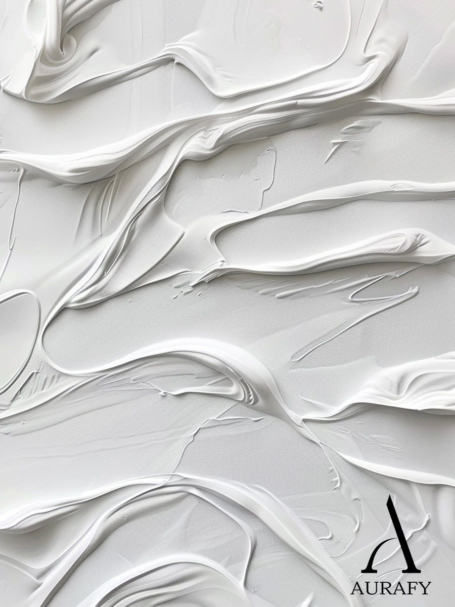 3D Textured White Abstract Painting with Knife Strokes High-Relief Tactile Surface Minimalist Luxe AURA522