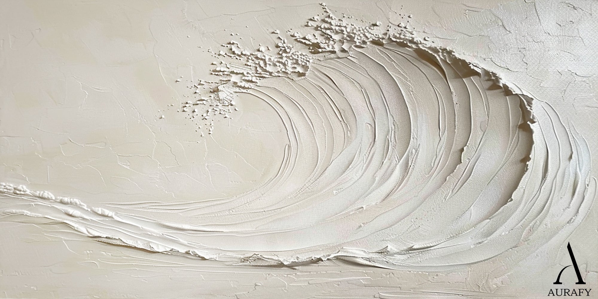 3D Textured Beige AurafyArt Wave Painting Impasto Knife Strokes Sculpted Tactile High-Relief Minimalist AURA534