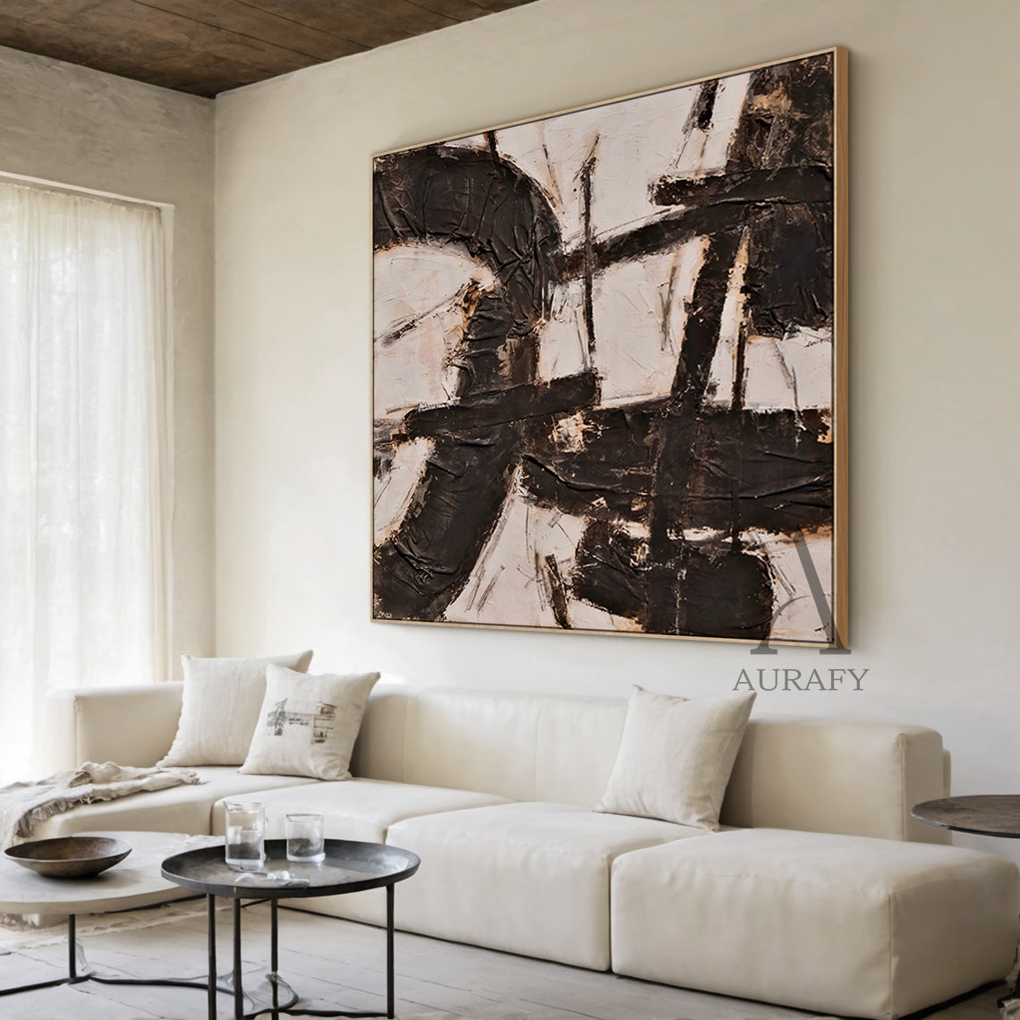 Black Abstract Canvas Wall Art Modern Living Room Decor Accent AURA238