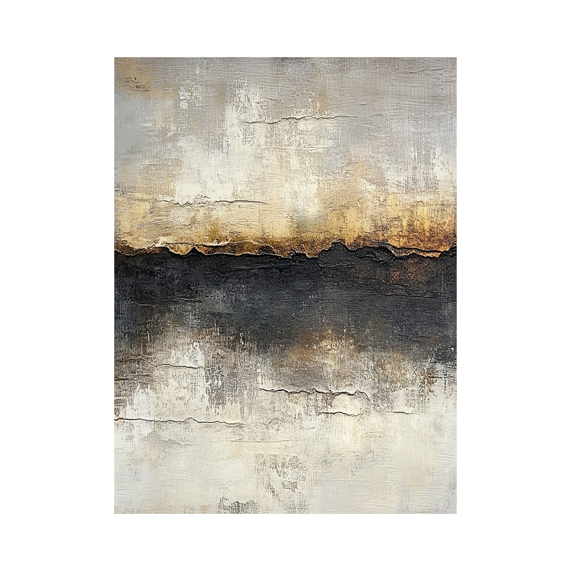 Beige and Black Abstract Ridge Wall Art with Ochre Accents - AURA823