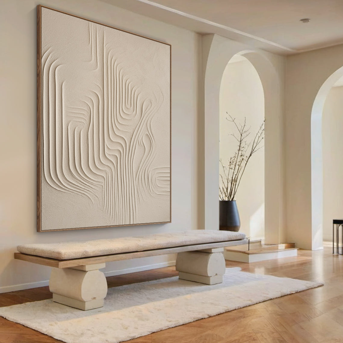 Flowing Vertical Texture Canvas-Warm Cream Tones-AURA046