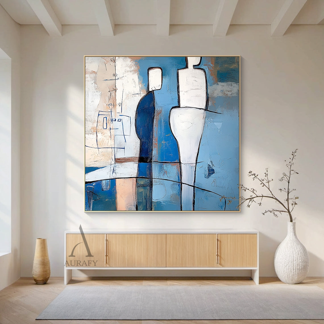 General Abstract Blue Artwork Abstract Figures Tactile Brushstrokes Bold Outlines Modern Style AURA648